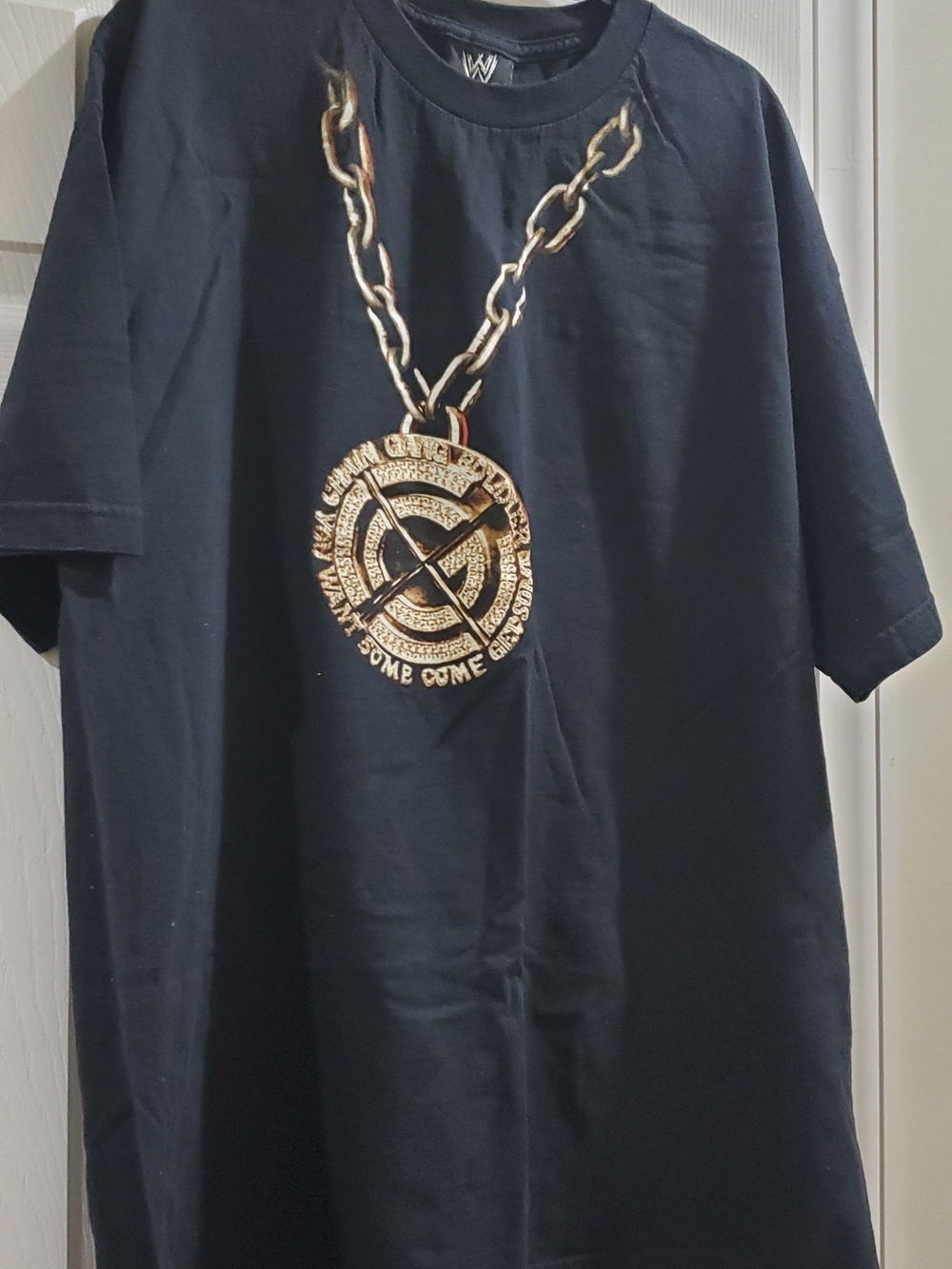 Vintage WWE Black Tee with John Cena Gold Chain Medallion Graphic